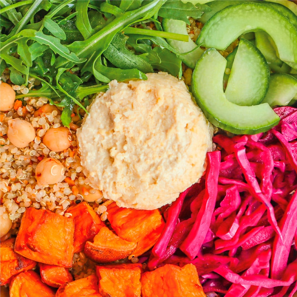 image 1 of Pollen & Grace Mezze Houmous + Rainbow Veg Grain Bowl 275g
