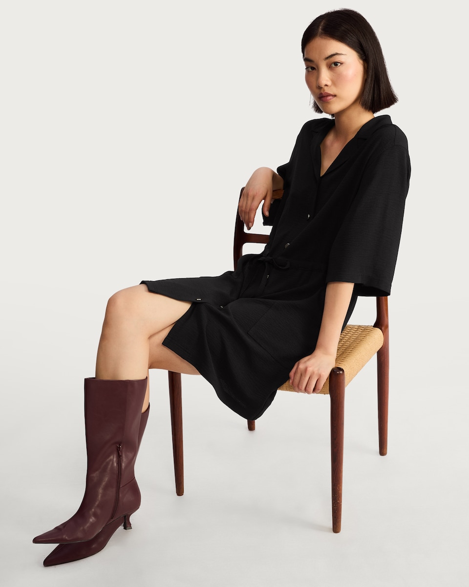 image 1 of F&F Button Front Tie Waist Mini Dress in Black