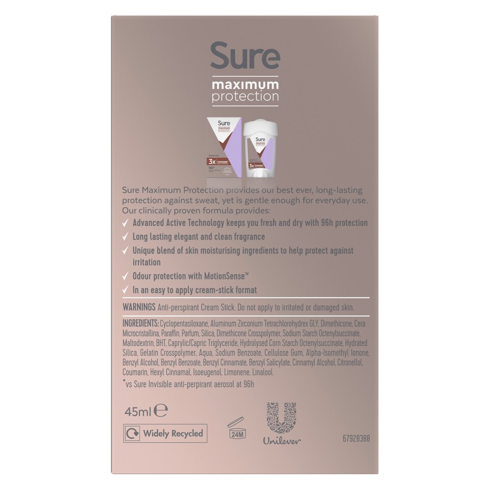image 1 of Sure Women Maximum Protection Sensitive Cream Antiperspirant Deodorant 45Ml