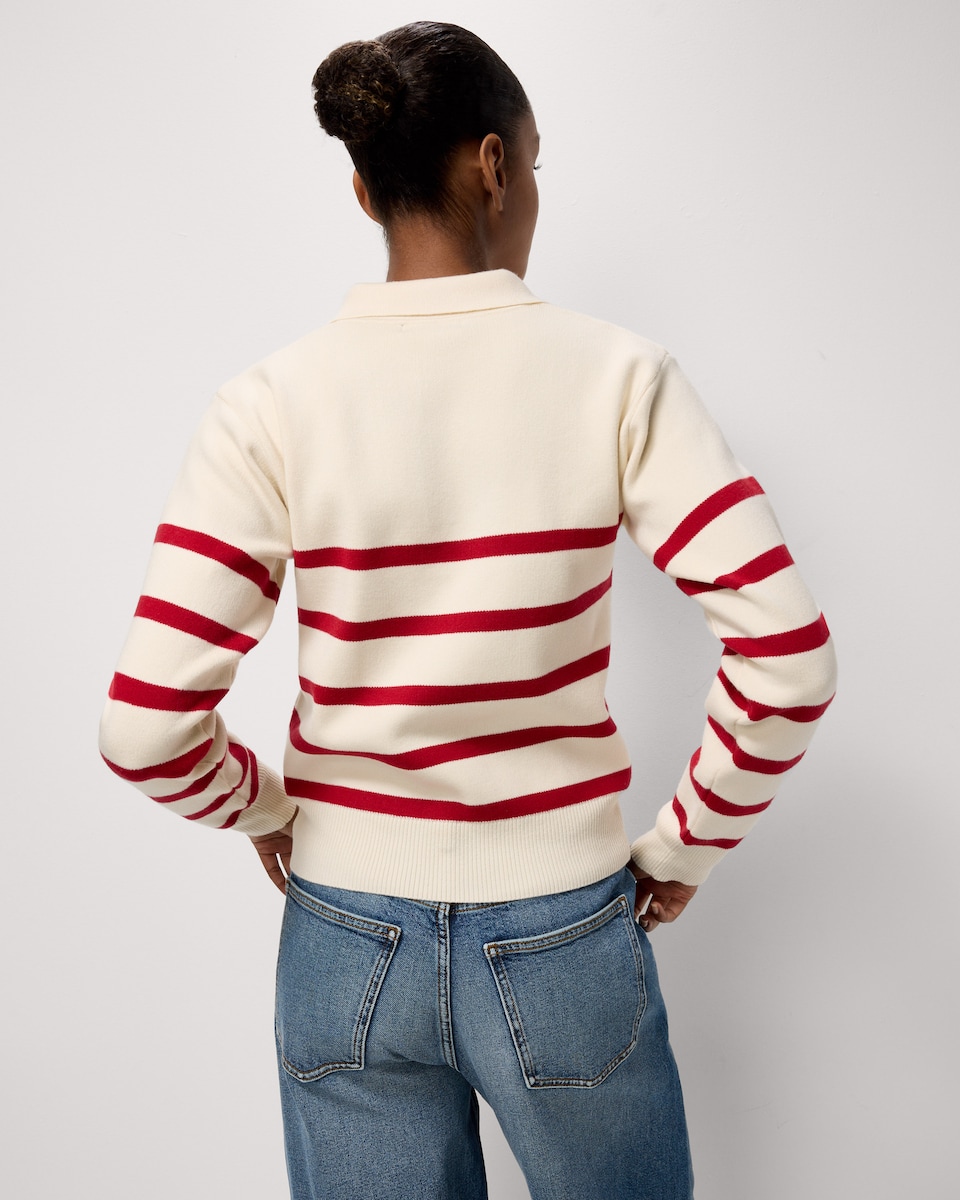image 1 of F&F Striped Collared Jumper in Red