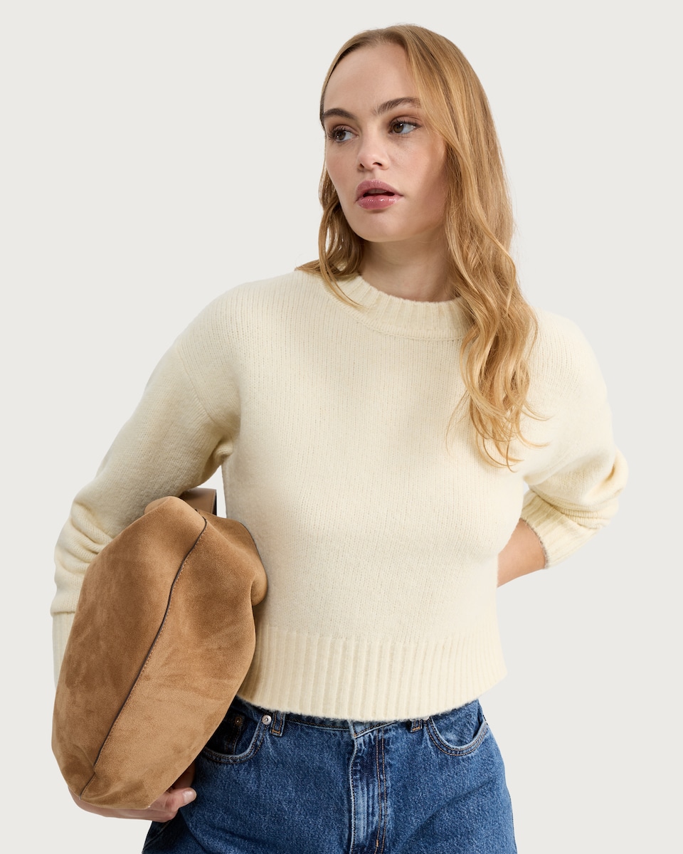 image 1 of F&F Crew Neck Cropped Jumper in Yellow