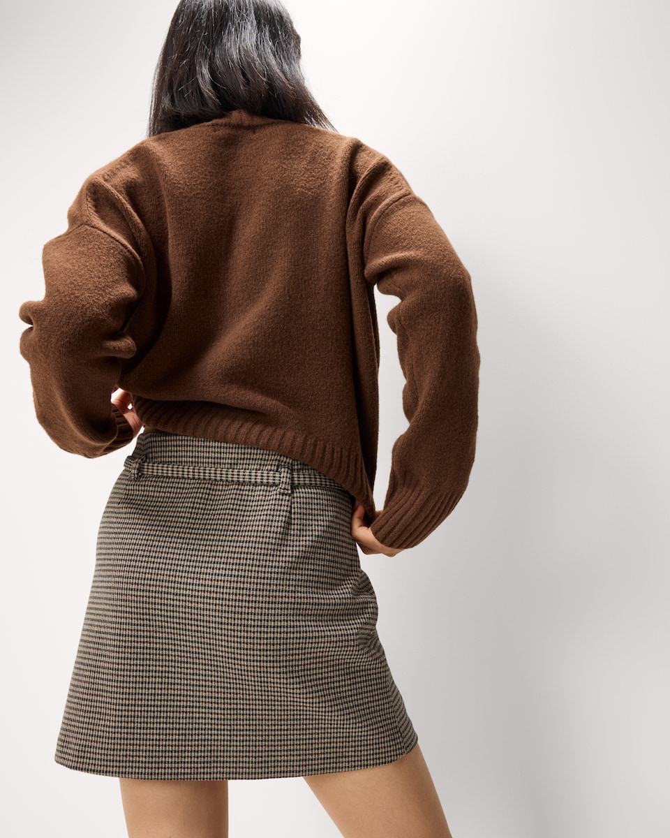 image 1 of F&F Ponte Checked Mini Skirt in Multi Brown