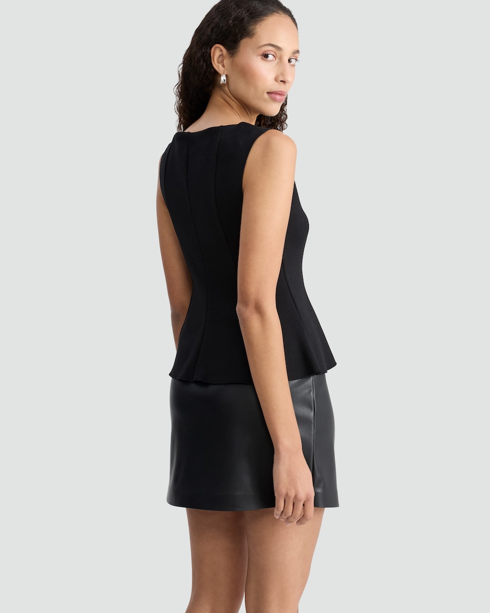 image 1 of F&F Pleated Sleeveless Peplum Top in Black