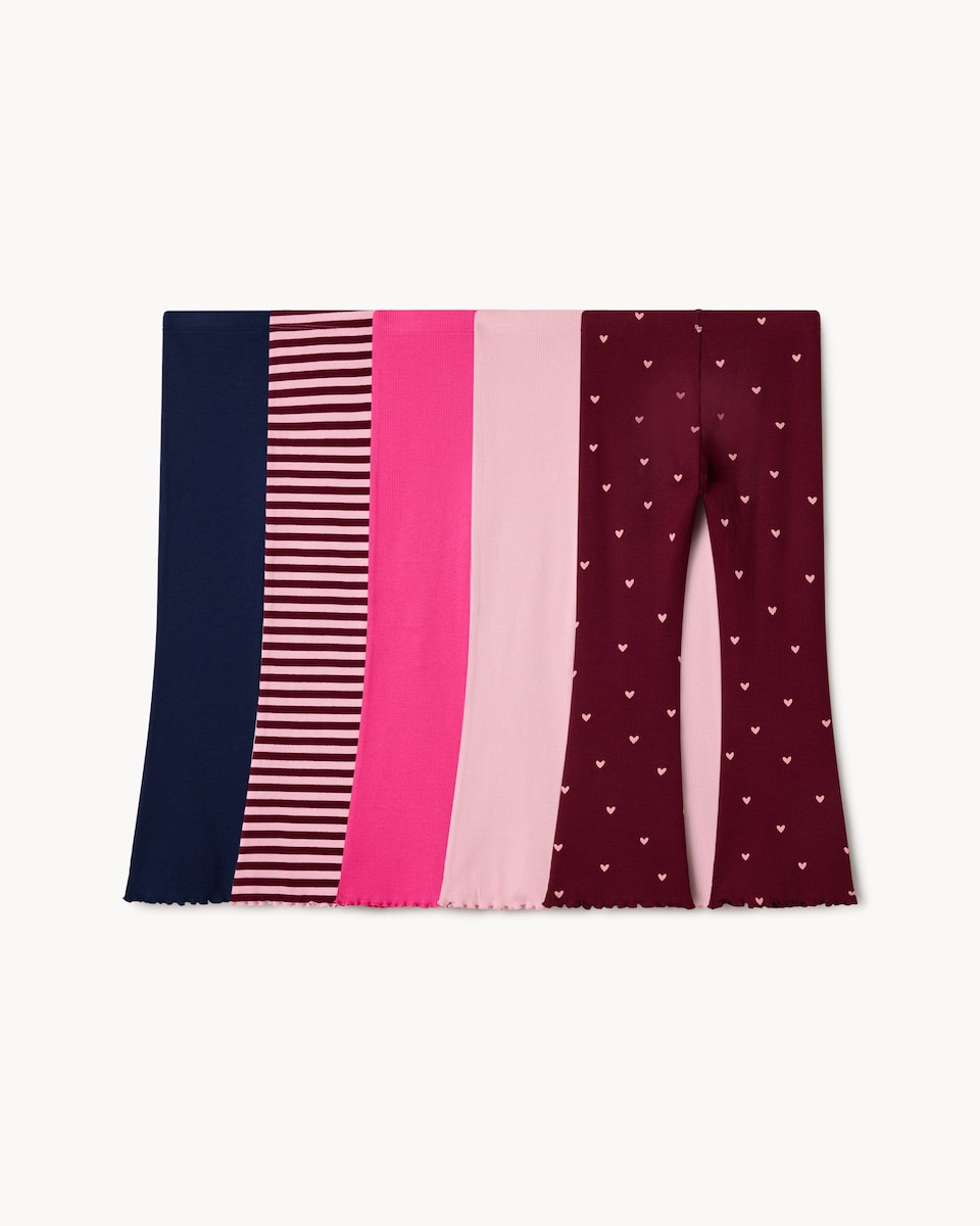 image 1 of F&F Girls 5-Pack Cotton Rich Flared Leggings in Multi Pink