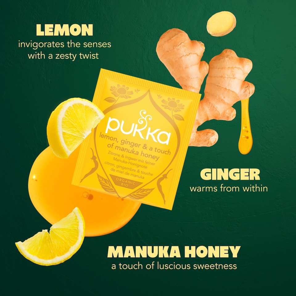 image 1 of Pukka Organic Lemon, Ginger & a touch of Manuka Honey 40 Immunity Herbal Tea Bags 68g