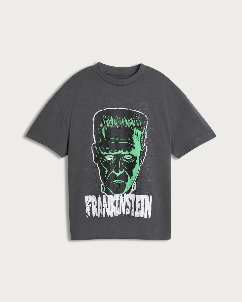 Frankenstein Print Pure Cotton Short Sleeved T-Shirt in Grey