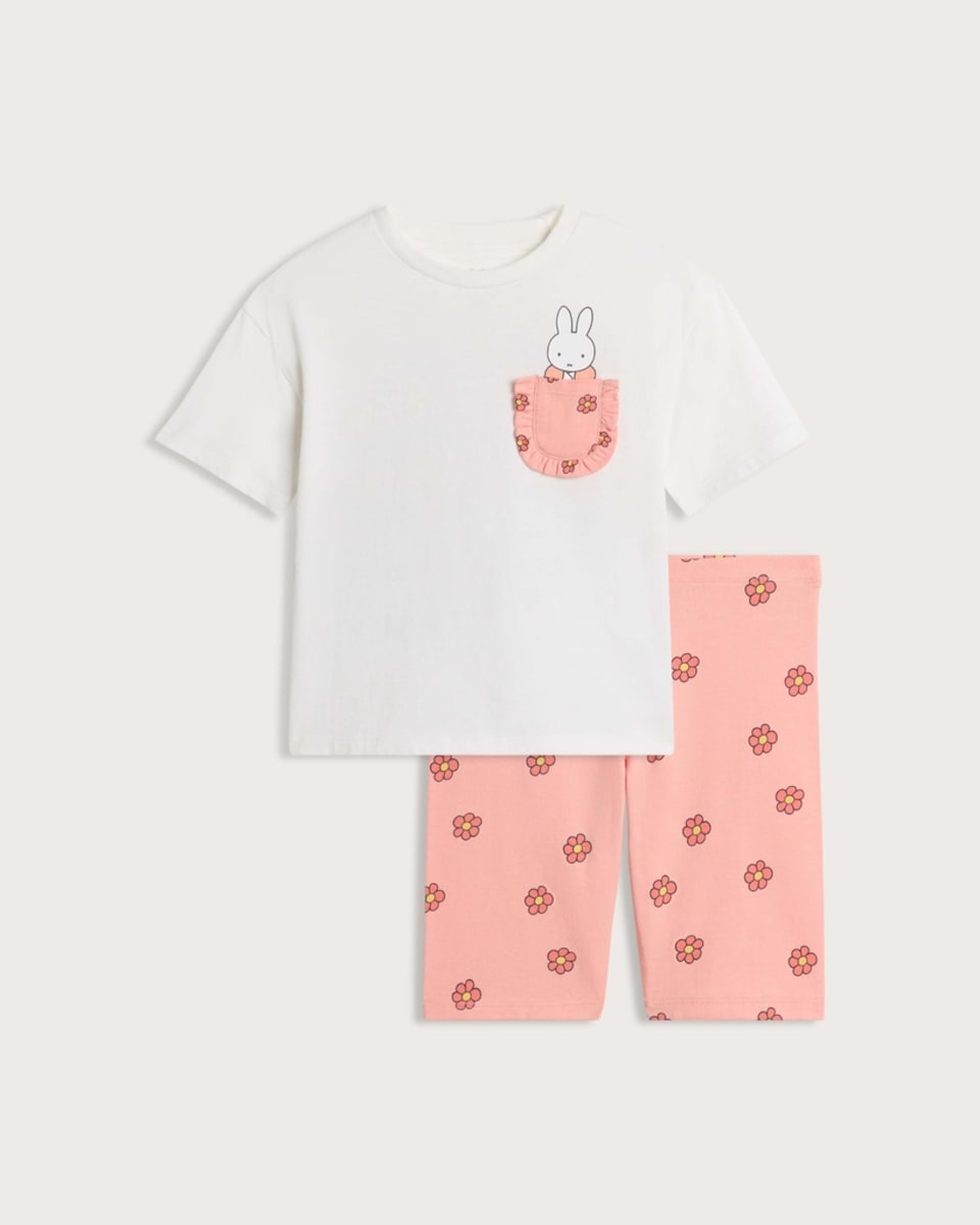 Miffy 2-Piece Floral Pocket T-Shirt and Cycling Shorts Set in Multi Orange