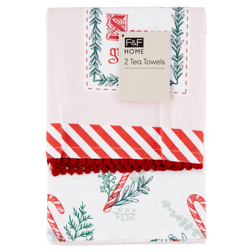 image 1 of F&F Home Candy Cane Teatowel 50 cm x 70 cm 2 pcs