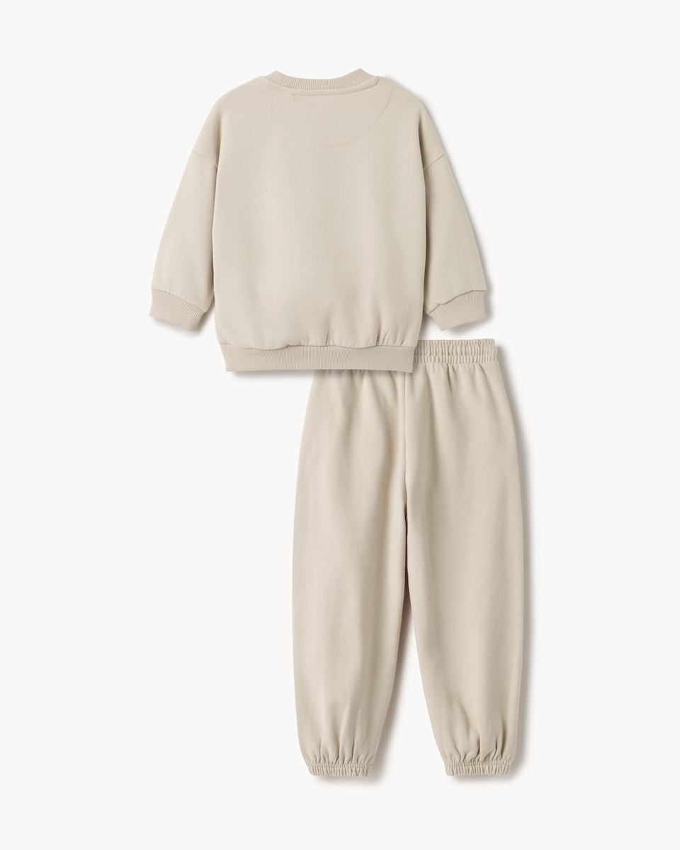 image 1 of F&F Boys 2-Piece Cotton Rich Dinosaur Sweatshirt and Joggers Set in Stone
