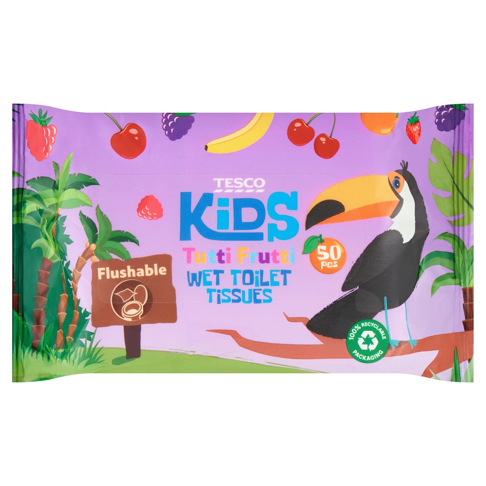Tesco Kids Tutti Frutti vlhčený toaletní papír pro děti 50 ks