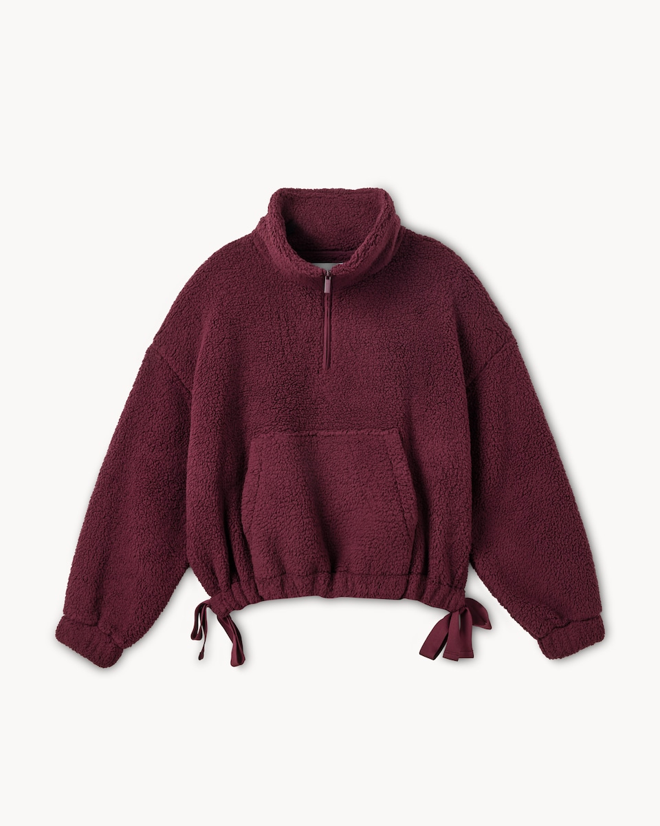 image 1 of F&F Fleece Half Zip Pyjama Top in Burgundy