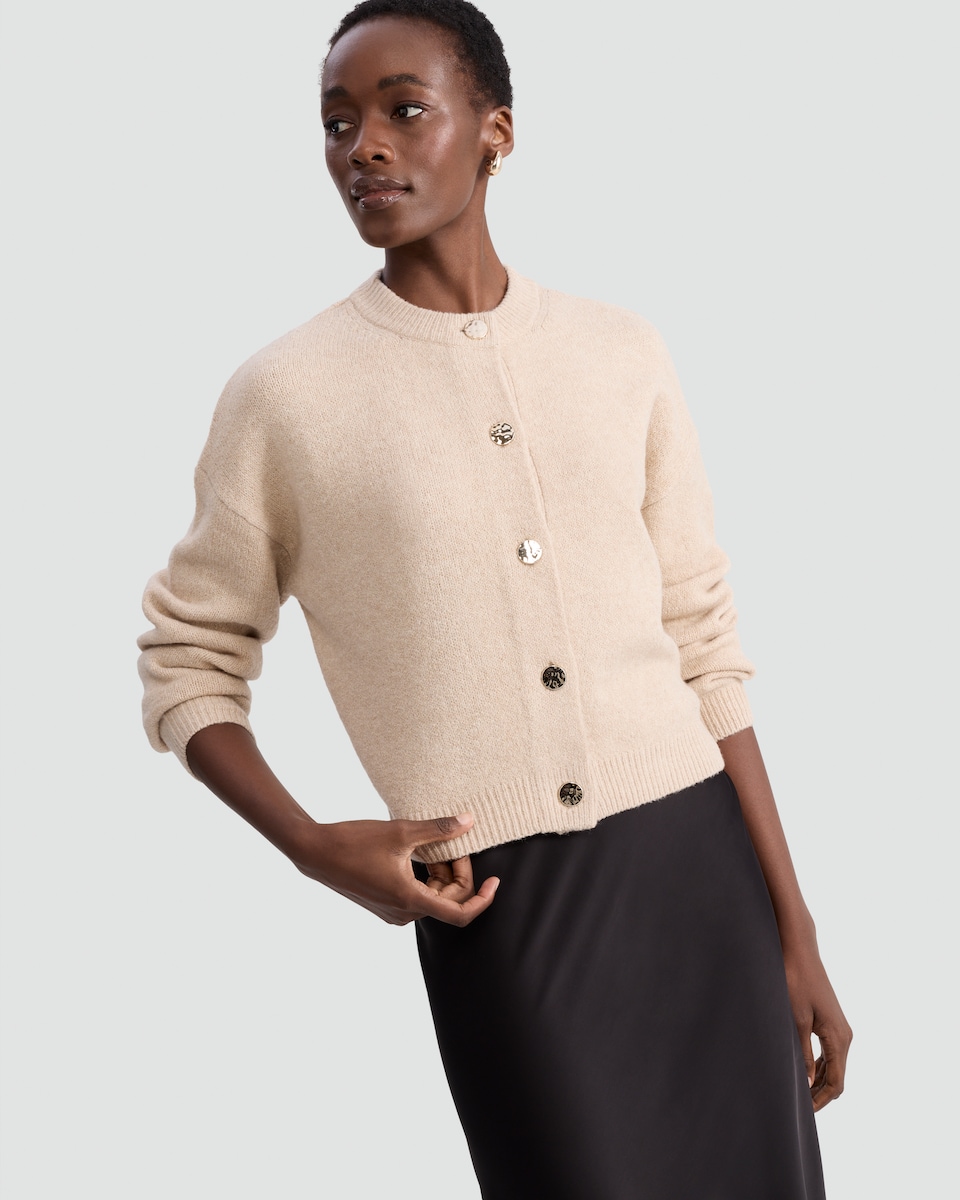 image 1 of F&F Knitted Button Up Cardigan with Wool in Neutral