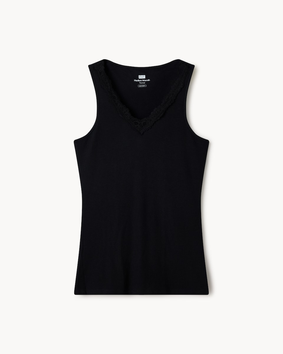 image 1 of F&F WARMPLUS™ Medium Warmth Thermal V Neck Vest in Black