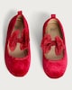 image 2 of F&F Girls Velvet Bow Detail Ballet Shoes in Red