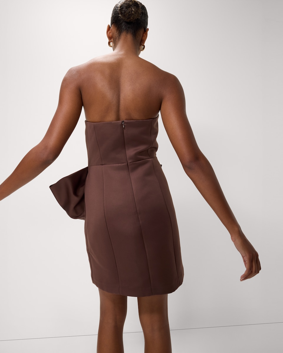 image 1 of F&F Satin Bow Bandeau Mini Dress in Tobacco