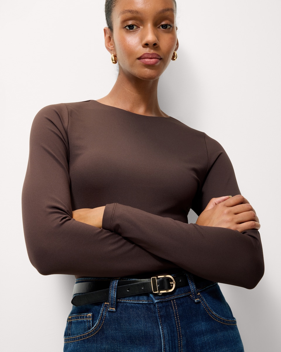 image 1 of F&F Polyamide Crew Neck Long Sleeved Bodysuit in Brown