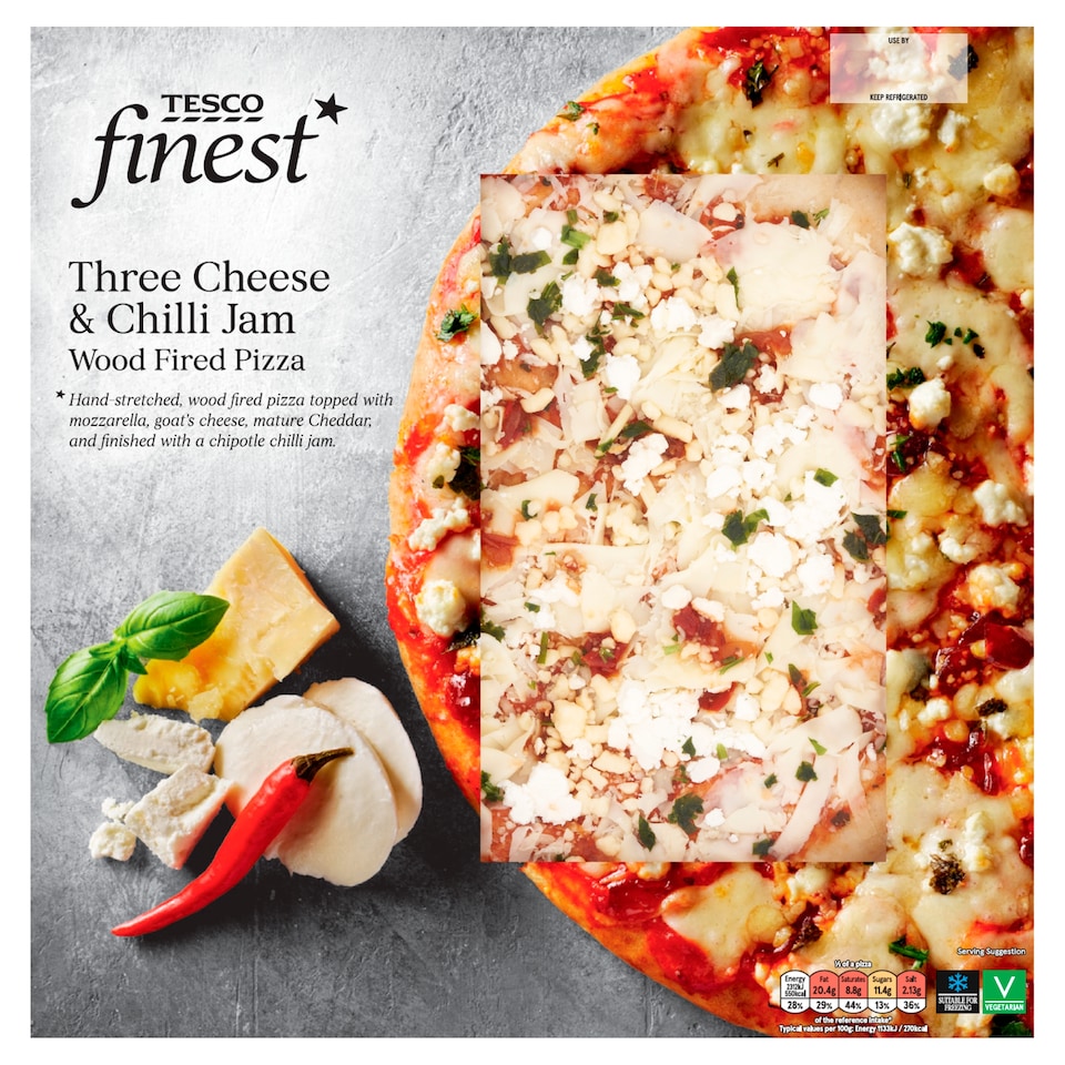 Tesco Finest Wood Fired Pizza - Three Cheese & Chilli Jam 396g
