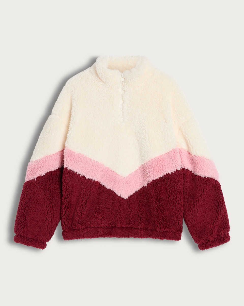 image 1 of F&F Girls Borg Chevron Half Zip Jumper in Burgundy