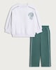 image 4 of F&F Boys 2-Piece Cotton Rich Pizza Print Sweatshirt and Wide Leg Joggers Set in Green
