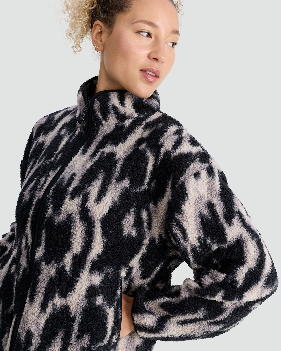 image 1 of F&F Active Fleece Textured Animal Print Jacket in Multi