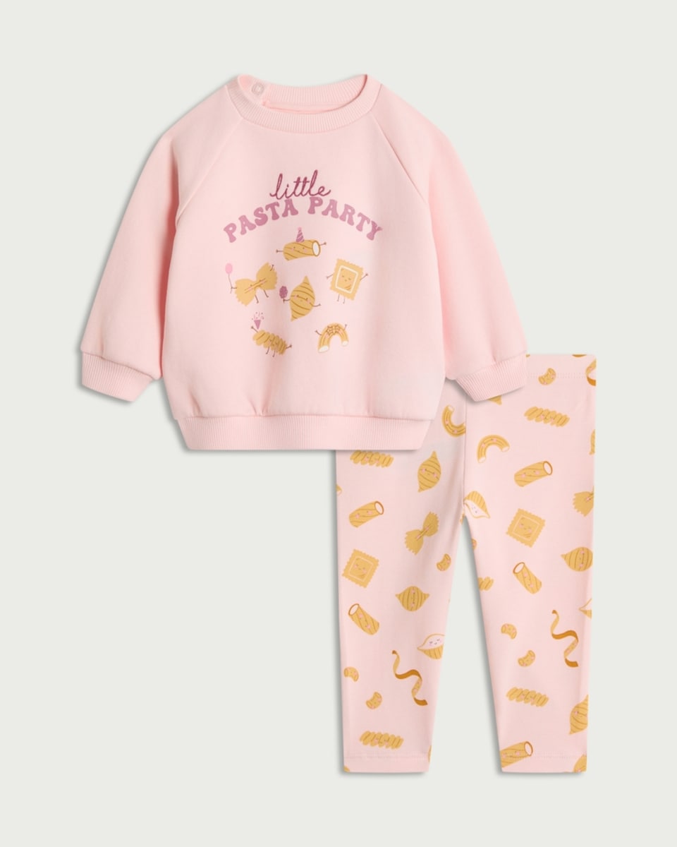 image 1 of F&F Baby 2-Piece Cotton Rich Pasta Party Sweatshirt and Leggings Set in Multi
