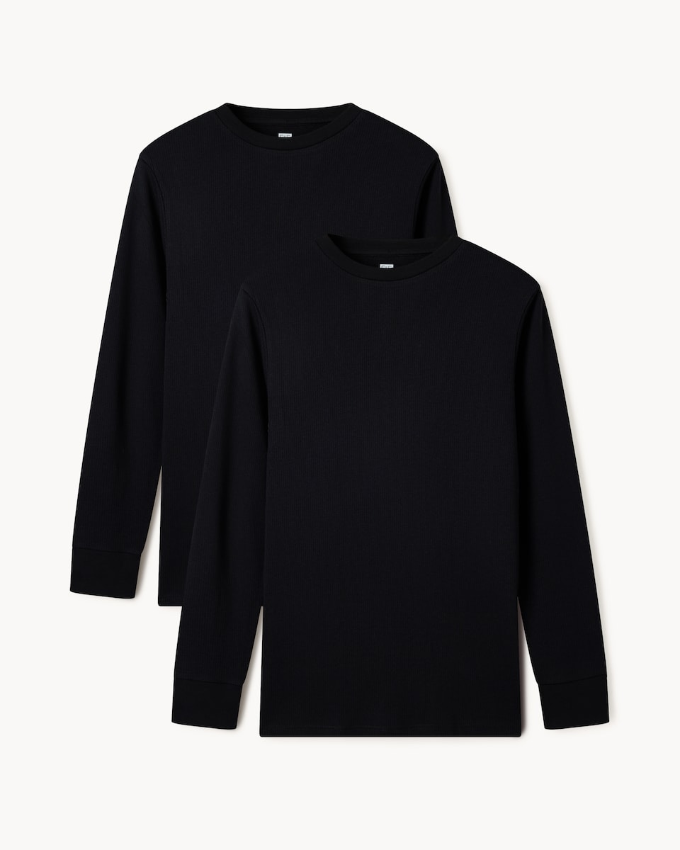 F&F 2-Pack WARMPLUS™ Medium Warmth Ribbed Thermal Long Sleeved Top in Black