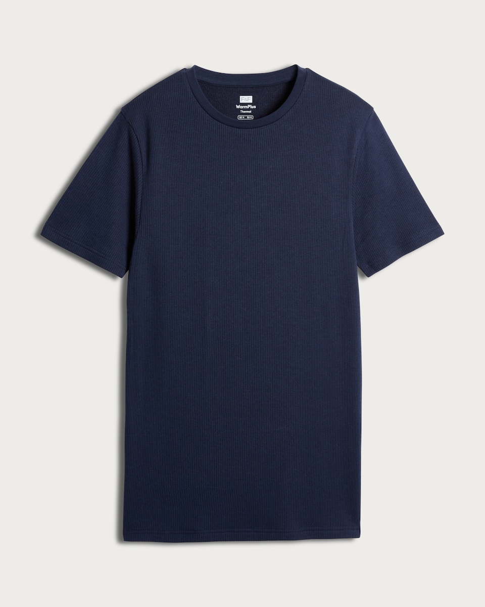 F&F WARMPLUS™ Medium Warmth Ribbed Thermal Short Sleeved T-Shirt in Navy