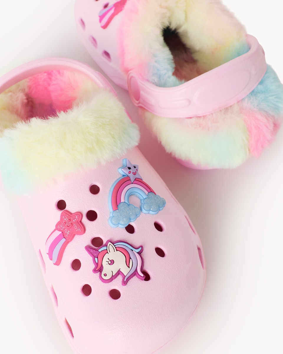 image 1 of F&F Girls Fleece Lined Unicorn Clogs in Pink
