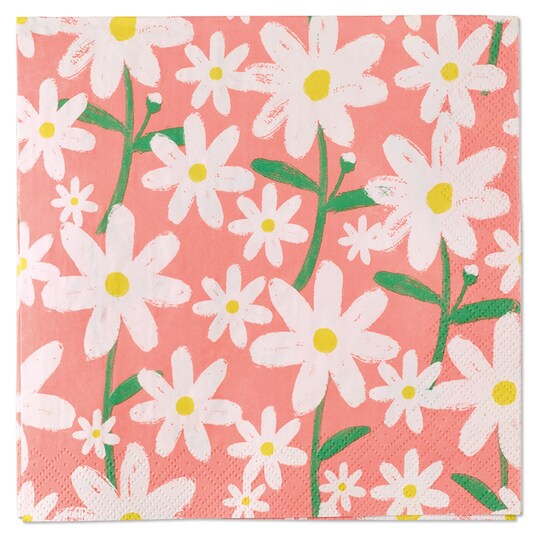 Tesco Pink Daisy Napkin 33Cm 3Ply 20 Pack