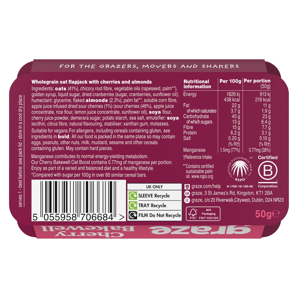 image 1 of Graze Cherry Bakewell Oat Boosts 50g