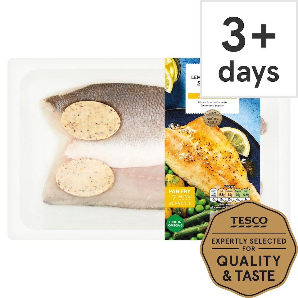 Tesco 2 Lemon & Pepper Sea Bass Fillets 200G