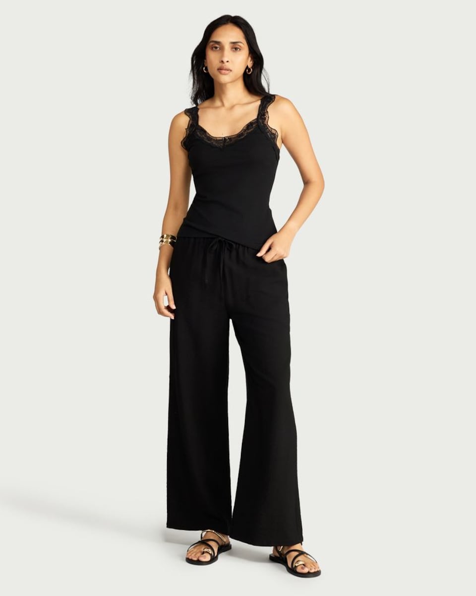 image 1 of F&F Cotton Rich Lace Trim Vest in Black