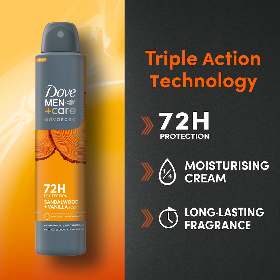 image 1 of Dove Men+ Care Advanced 72H Sandalwood & Vanilla Scent Anti-perspirant 200ml