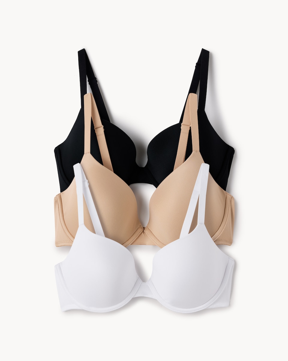 image 1 of F&F 3-Pack Wired T-Shirt Bras in Multi Black White