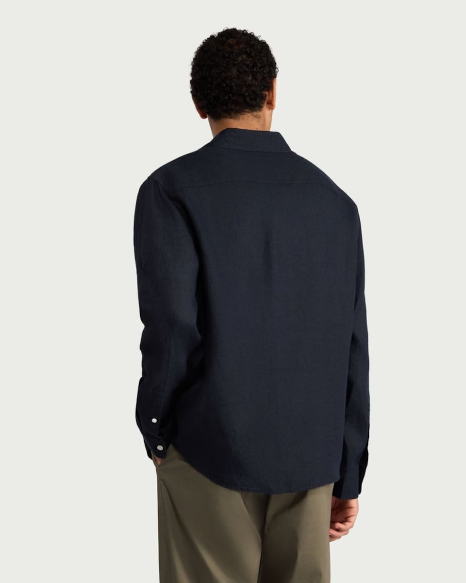 image 1 of F&F Pure Linen Button Up Shirt in Navy