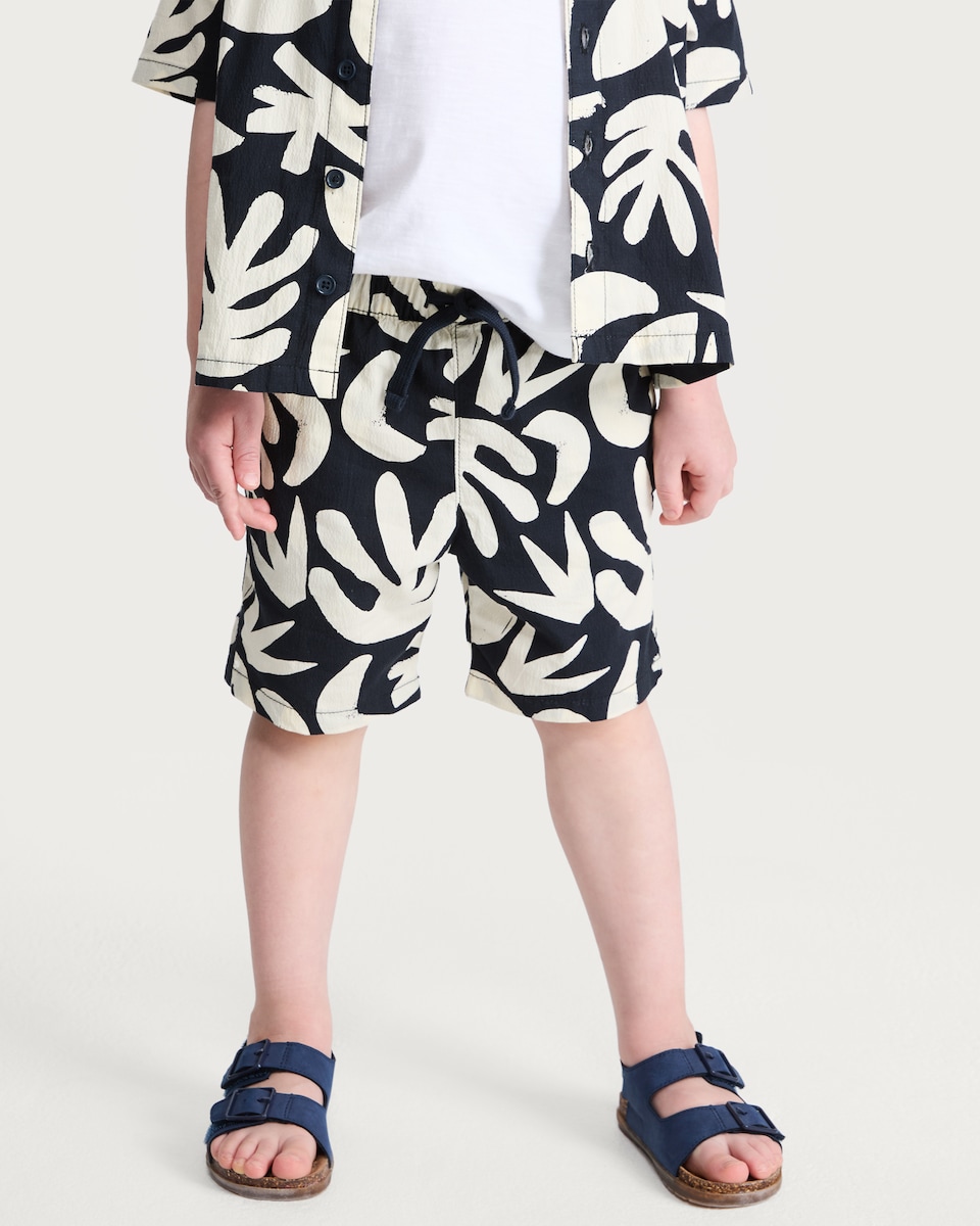 image 1 of F&F Boys Tropical Leaf Print Shirt and Short Set in Multi Black White
