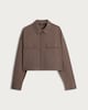 image 4 of F&F Pocket Front Collared Cropped Shirt in Brown