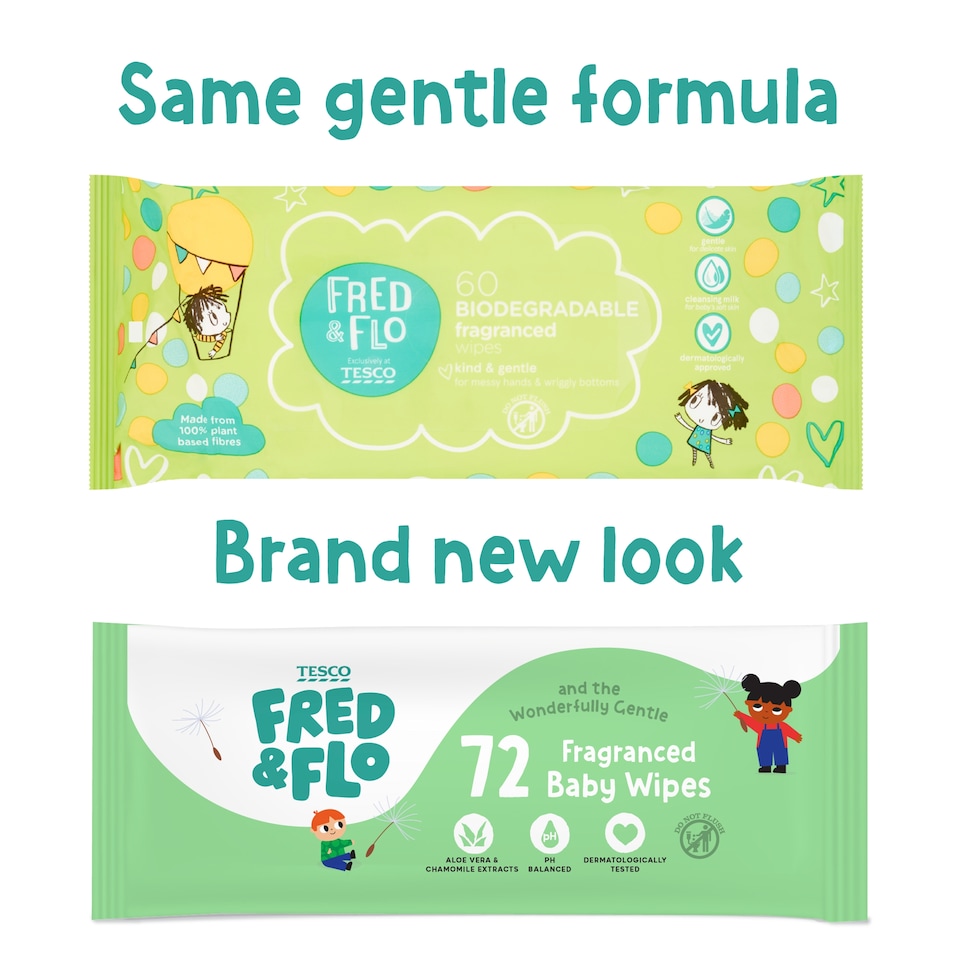 image 1 of Tesco Fred & Flo Fragranced Baby Wipes 72 Pack
