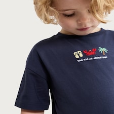 F&F Boys Pure Cotton Time for an Adventure Embroidered T-Shirt in Navy