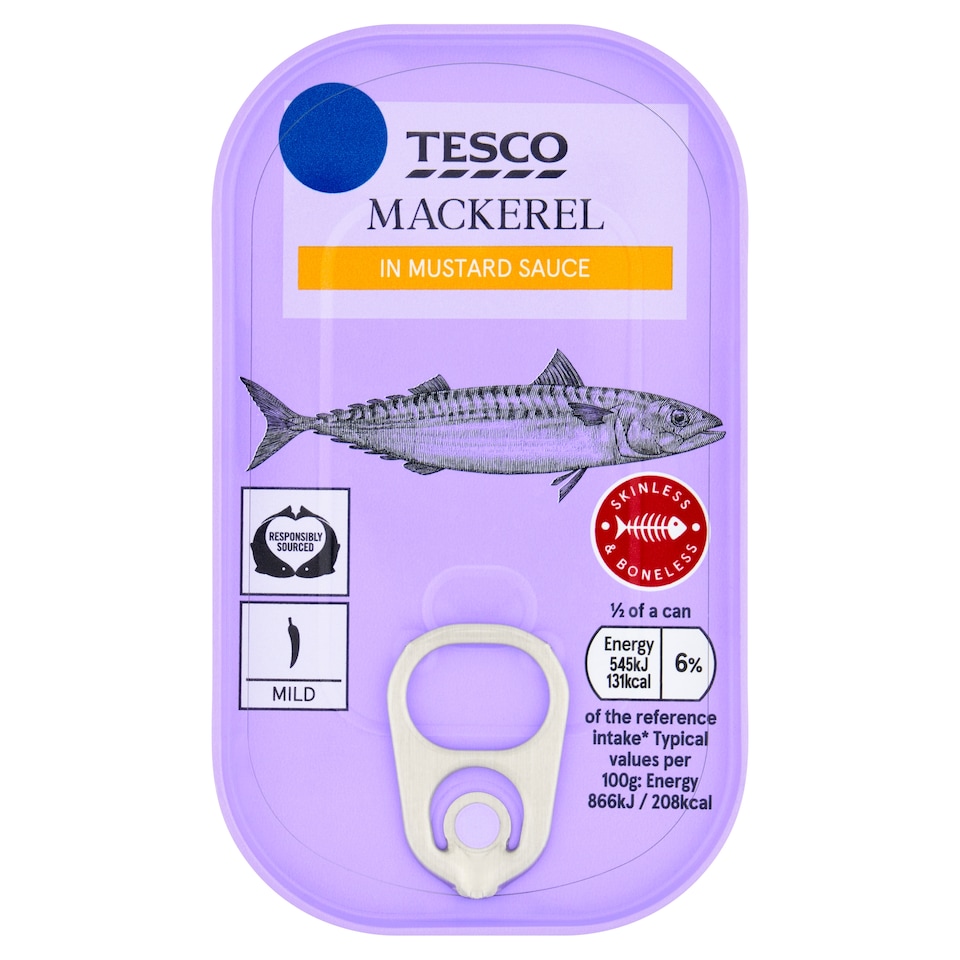 TESCO MACKEREL IN MUSTARD 125G