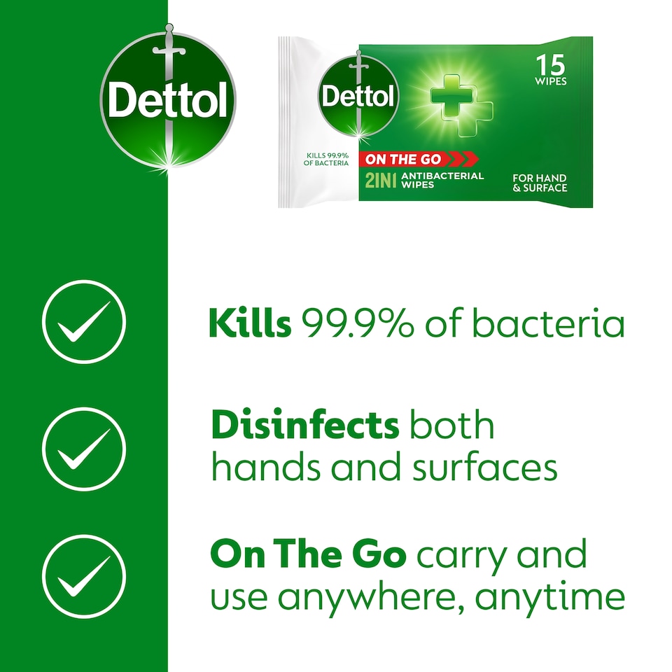 image 1 of Dettol 2 In 1 Antibacterial Hands & Surface Wipes X15