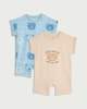 image 1 of F&F Baby 2-Pack Pure Cotton Bear Print Short Sleeved Rompers in Blue