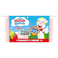 Munch Bunch Yogurt No Added Sugar Strawberry & Banana 4X100g