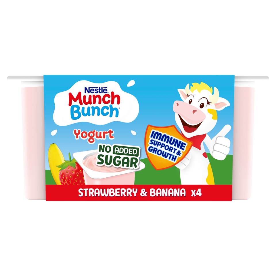 Munch Bunch Yogurt No Added Sugar Strawberry & Banana 4X100g