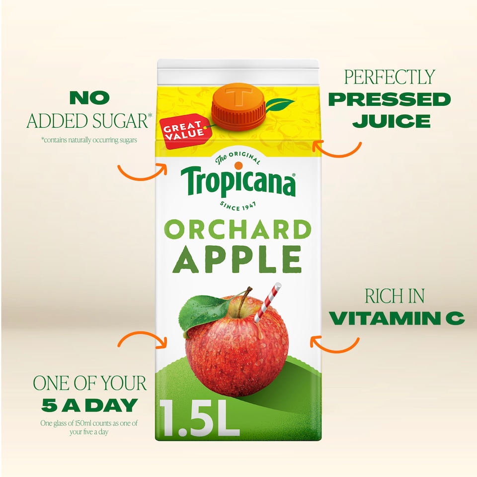 image 1 of Tropicana Pressed Apple Fruit Juice 1.5L