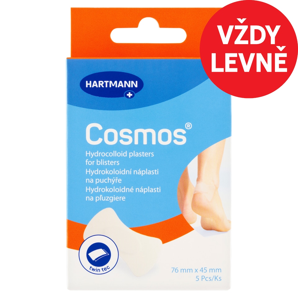 Obrázek 1 pro produkt Hartmann Cosmos Hydrokoloidní náplasti na puchýře 76 mm  x 45 mm 5 ks