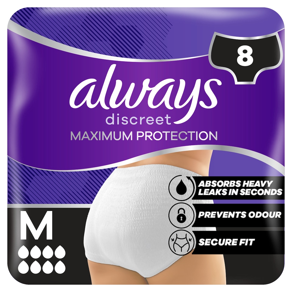 image 1 of Always Discreet Maximum Protection Incontinence Pants M UK10-16 8 Pack