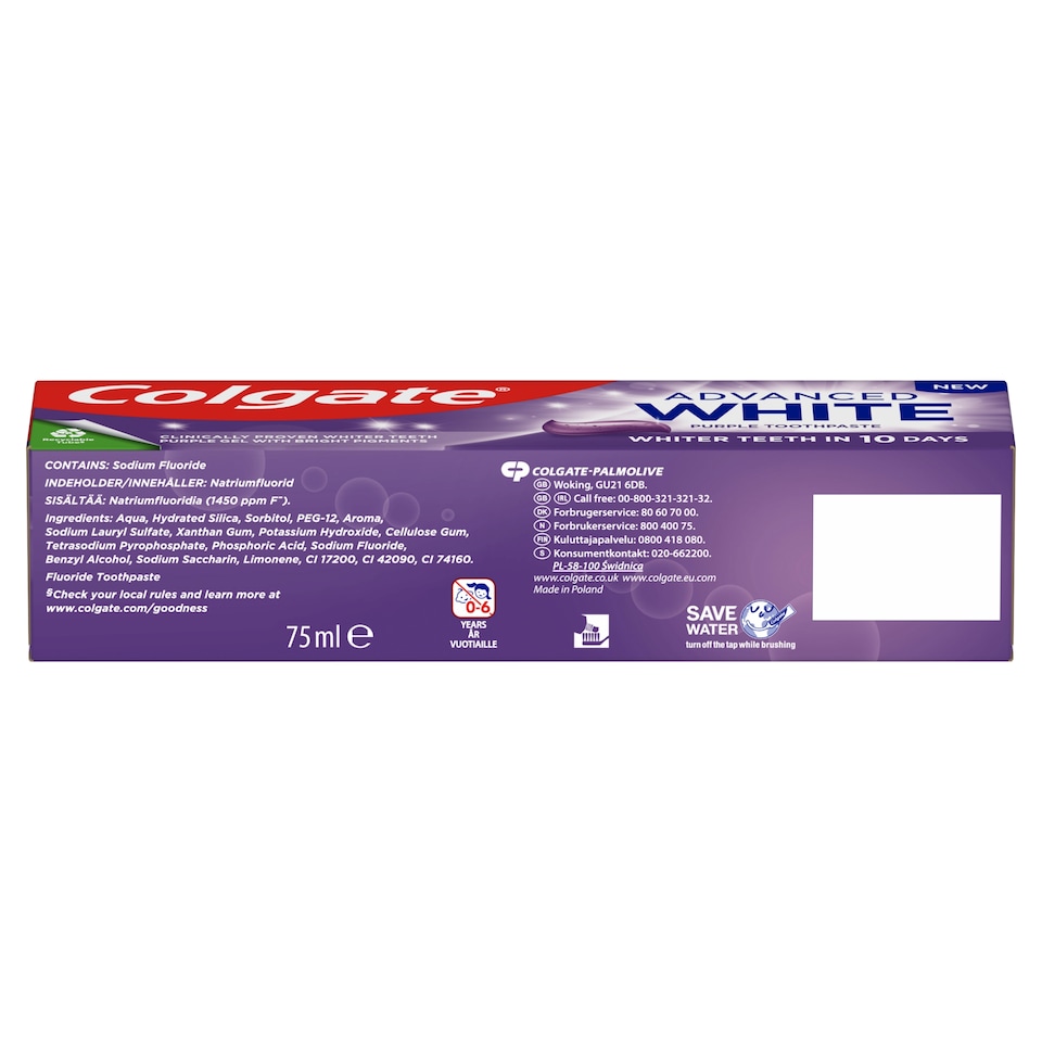 image 1 of Colgate Advanced White Purple Teeth Whitening Toothpaste 75ml
