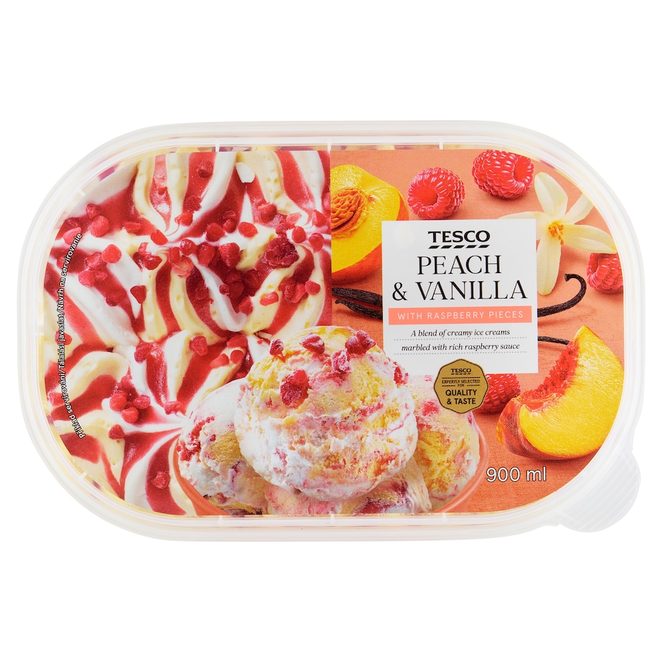 Tesco Peach & Vanilla with Raspberry Pieces 900 ml