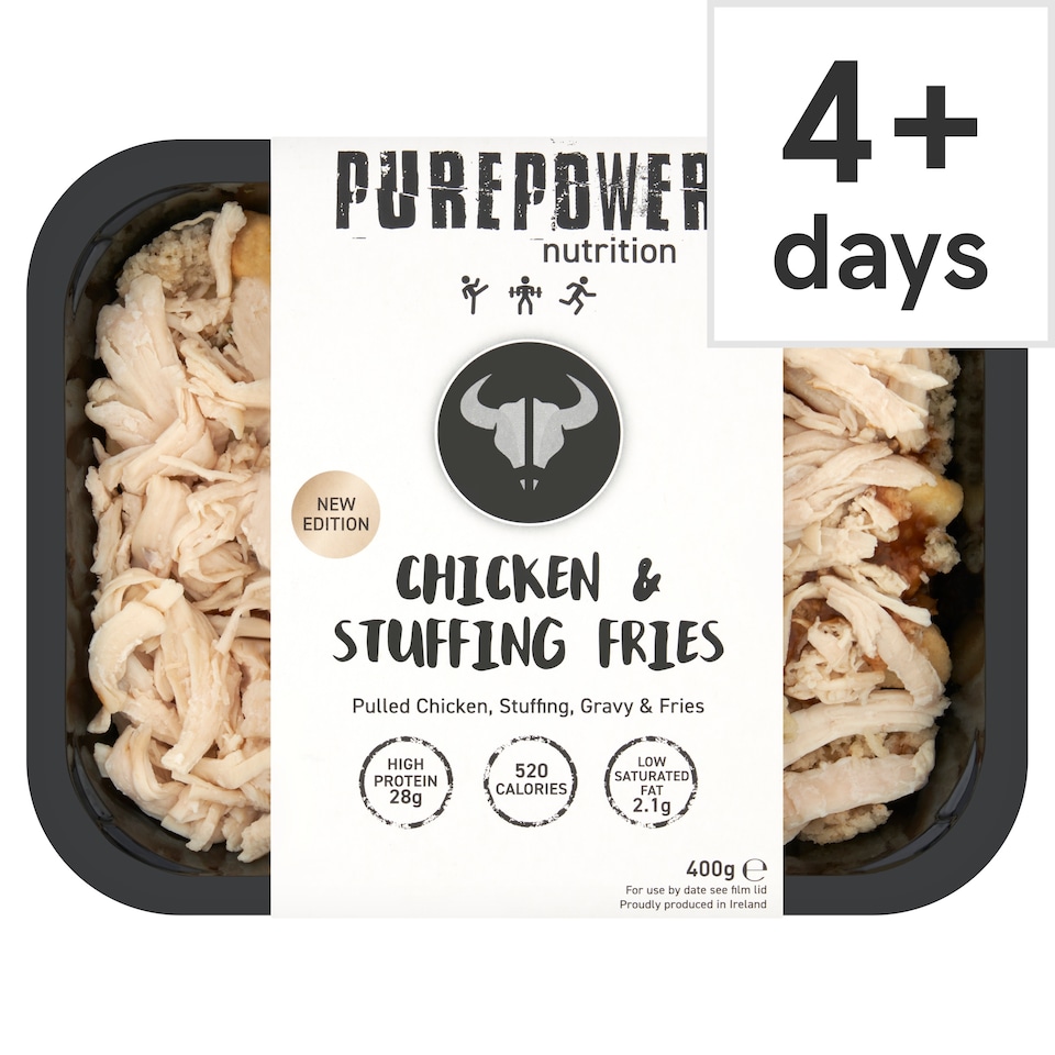 PUREPOWER Nutrition CHICKEN & STUFFING FRIES  Pulled Chicken, stuffing, gravy & fries 400g